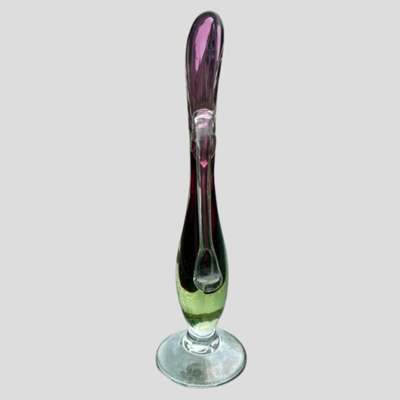 Murano Venetian Purple & Green Uranium Sommerso Glass Stem Vase Hand Blown - Picture 8 of 16
